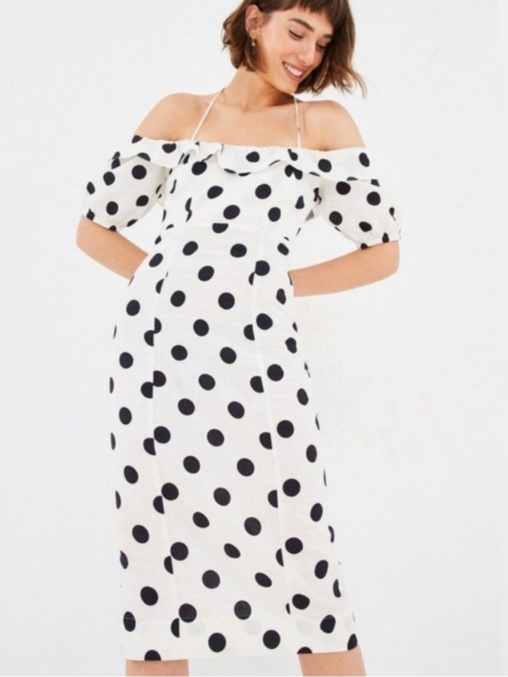 NEW Farm Rio Onca Polka Dot Linen Midi Dress Size XS NWT.  Sk16